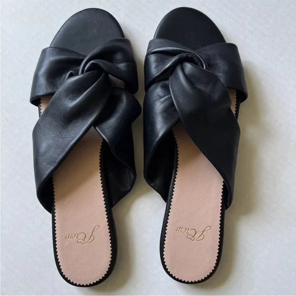 J. Crew Sz 8.5 Twisted Knot Sandals Black Soft Leather NWOB - Picture 1 of 8